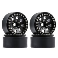 INJORA 4PCS 1.9" 8-round-hole Metal Beadlock Wheel Rims for 1/10 RC Crawler Black