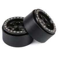 INJORA 4PCS 1.9" 8-round-hole Metal Beadlock Wheel Rims for 1/10 RC Crawler Black