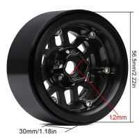 INJORA 4PCS 2.0" 12-spoke Metal Beadlock Wheel Rims Fit 1.9" RC Crawler Tires Black