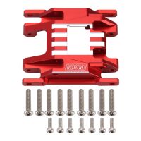 INJORA 16g CNC Aluminium Skid Plate Transmission Mount for 1/18 TRX4M (4M-07) - Red with silver edge