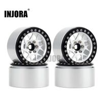 INJORA 4PCS 2.2" Silver Aluminum Beadlock Wheel Rims for 1/10 RC Rock Crawler Black-Silver