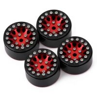 INJORA 1.0 12-Spokes Beadlock Aluminum Wheel Rims for 1/24 RC Crawlers (4) (W1049) - Red