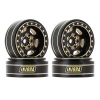 INJORA 1.0 Plus 6-Spoke Brass Beadlock Wheels 43g/pcs offset -3.75mm for 1/18 1/24 RC Crawler (4) (W1103) Black and Gold