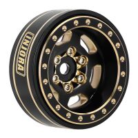 INJORA 1.0 Plus 6-Spoke Brass Beadlock Wheels 43g/pcs offset -3.75mm for 1/18 1/24 RC Crawler (4) (W1103) Black and Gold