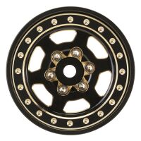 INJORA 1.0 Plus 6-Spoke Brass Beadlock Wheels 43g/pcs offset -3.75mm for 1/18 1/24 RC Crawler (4) (W1103) Black and Gold