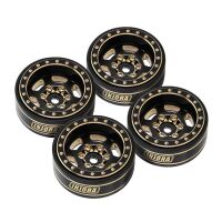 INJORA 1.0 Plus 6-Spoke Brass Beadlock Wheels 43g/pcs offset -3.75mm for 1/18 1/24 RC Crawler (4) (W1103) Black and Gold